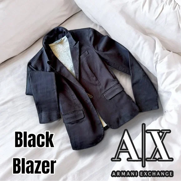 Gorgeous Armani Exchange Black Blazer, Tailored, One Button, Satin Back Collar - Picture 4 of 15